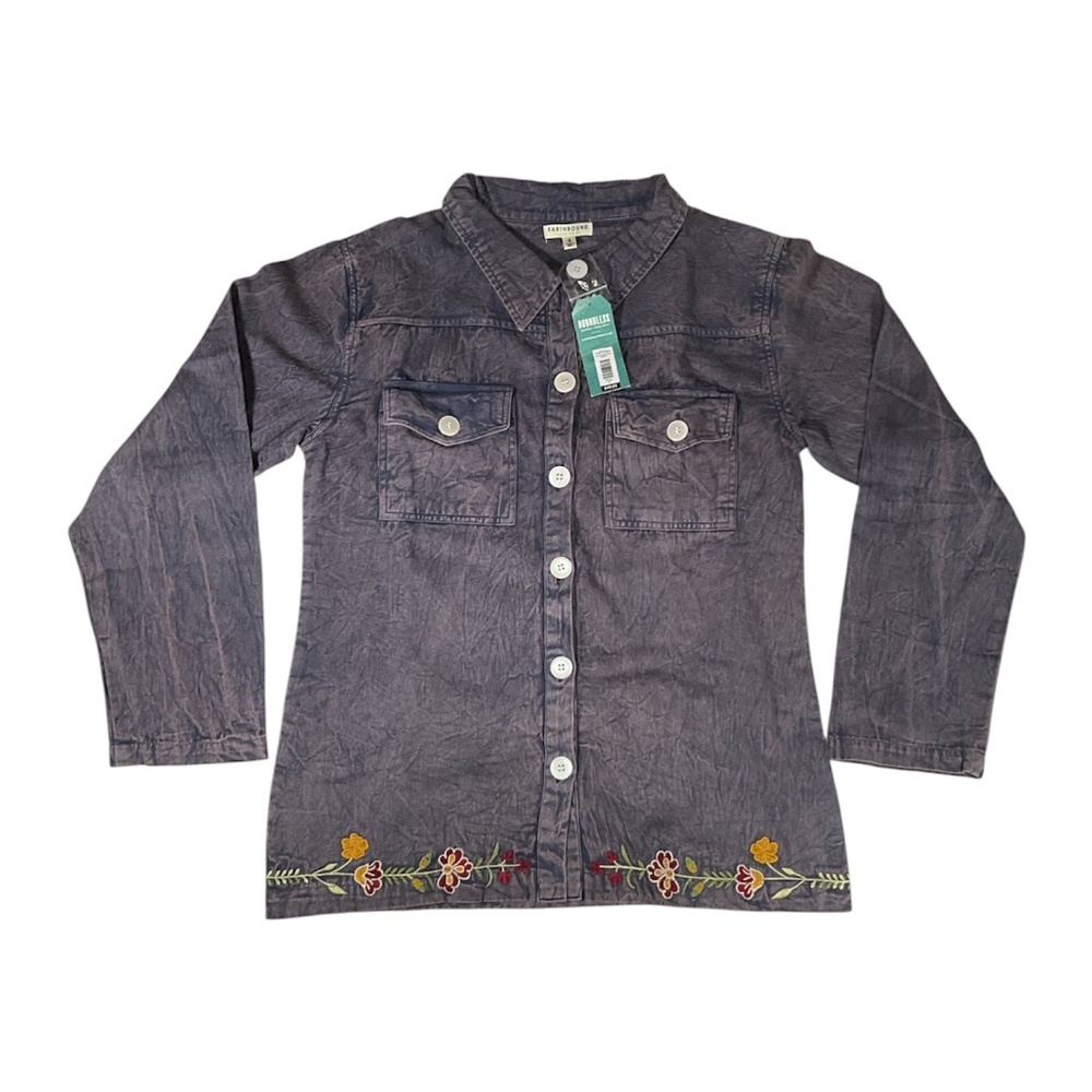 Earthbound Size Small Moon Phase Embroidered Jean Light Weight Jacket Dyed Boho